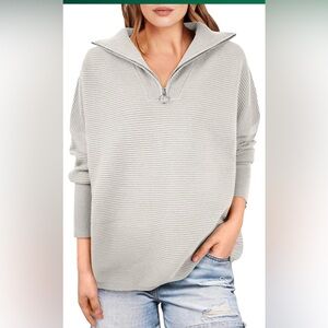 Anrabess Gray Ribbed Women's Quarter Zip Sweater